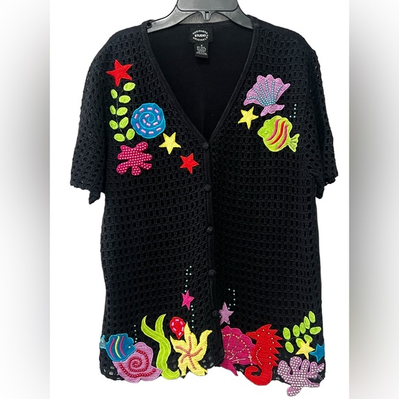 Rare Vintage Designers Original Studio Under The Sea Knit Sweater Cardigan Sz M - Picture 1 of 7